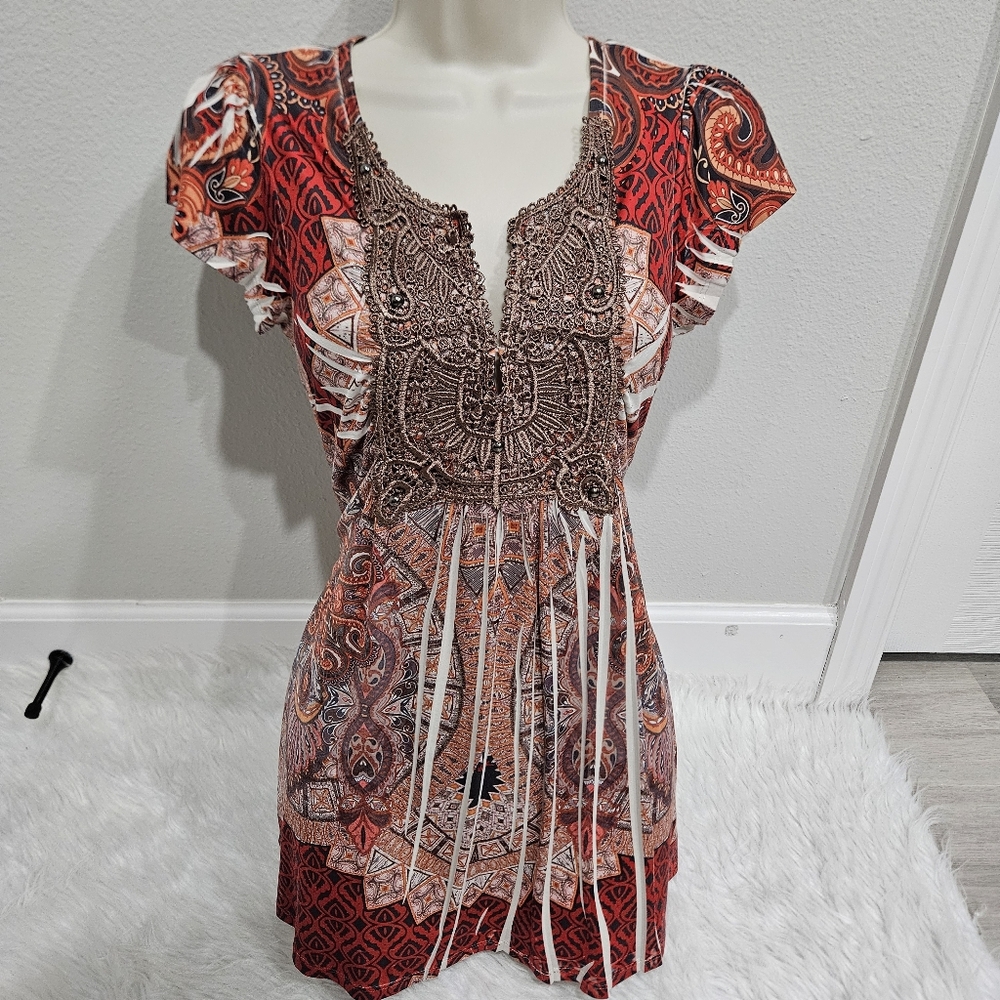 Covington Red and Brown Patterned Mini  Top